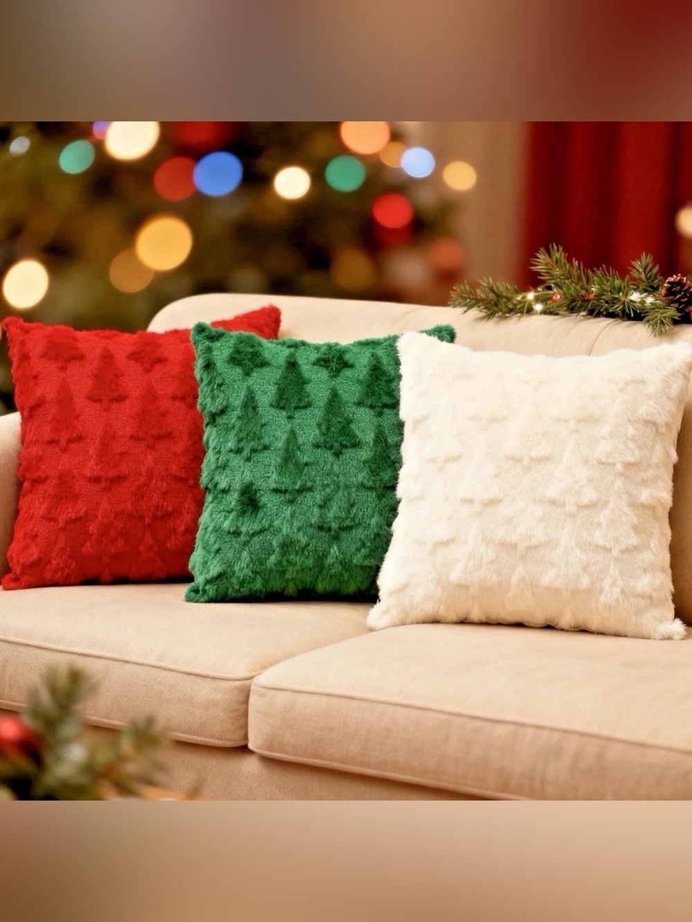 Holiday Plush Throw Pillow Covers - Red, Green, White